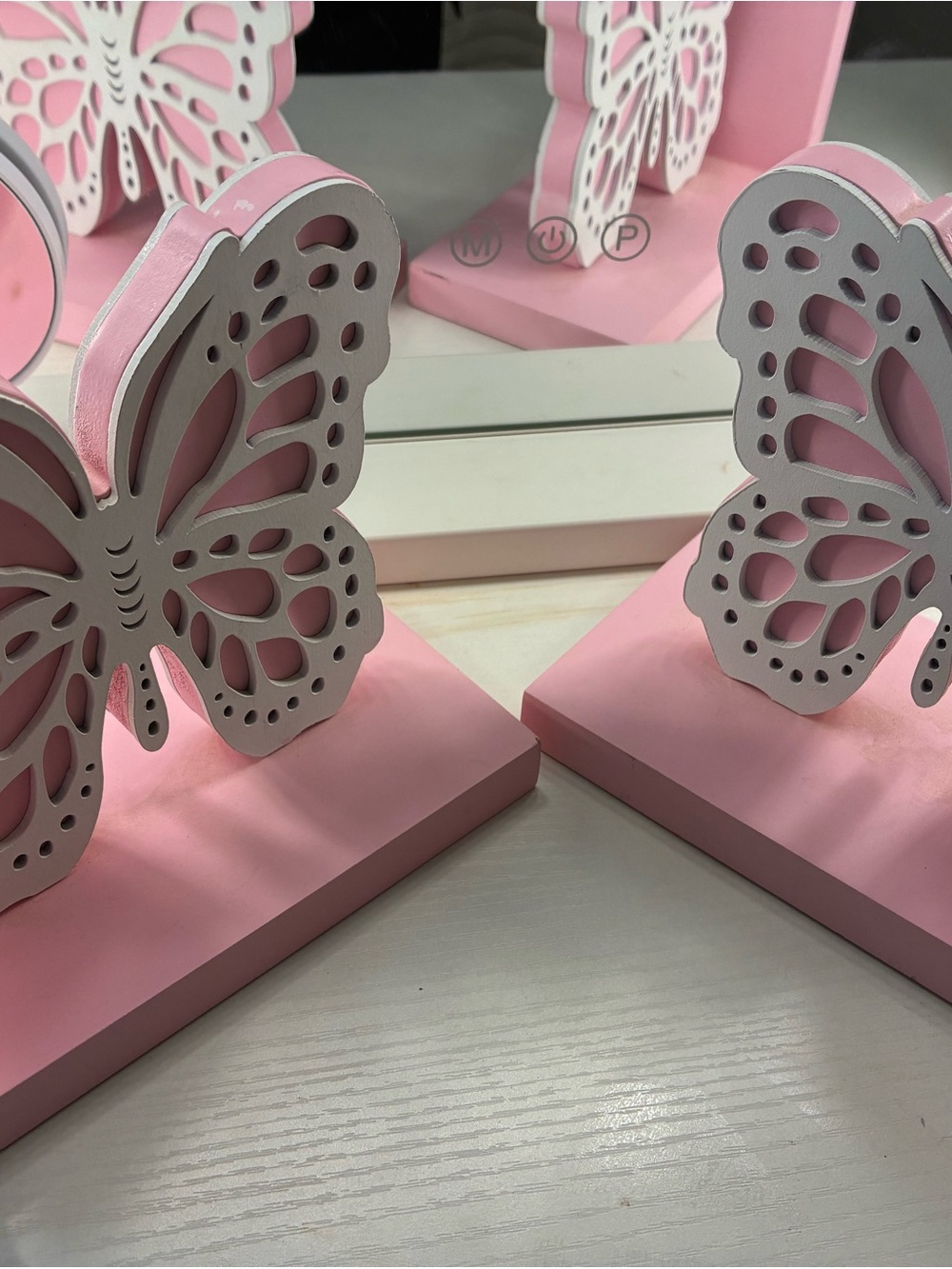 Pink Butterfly Wooden Bookends